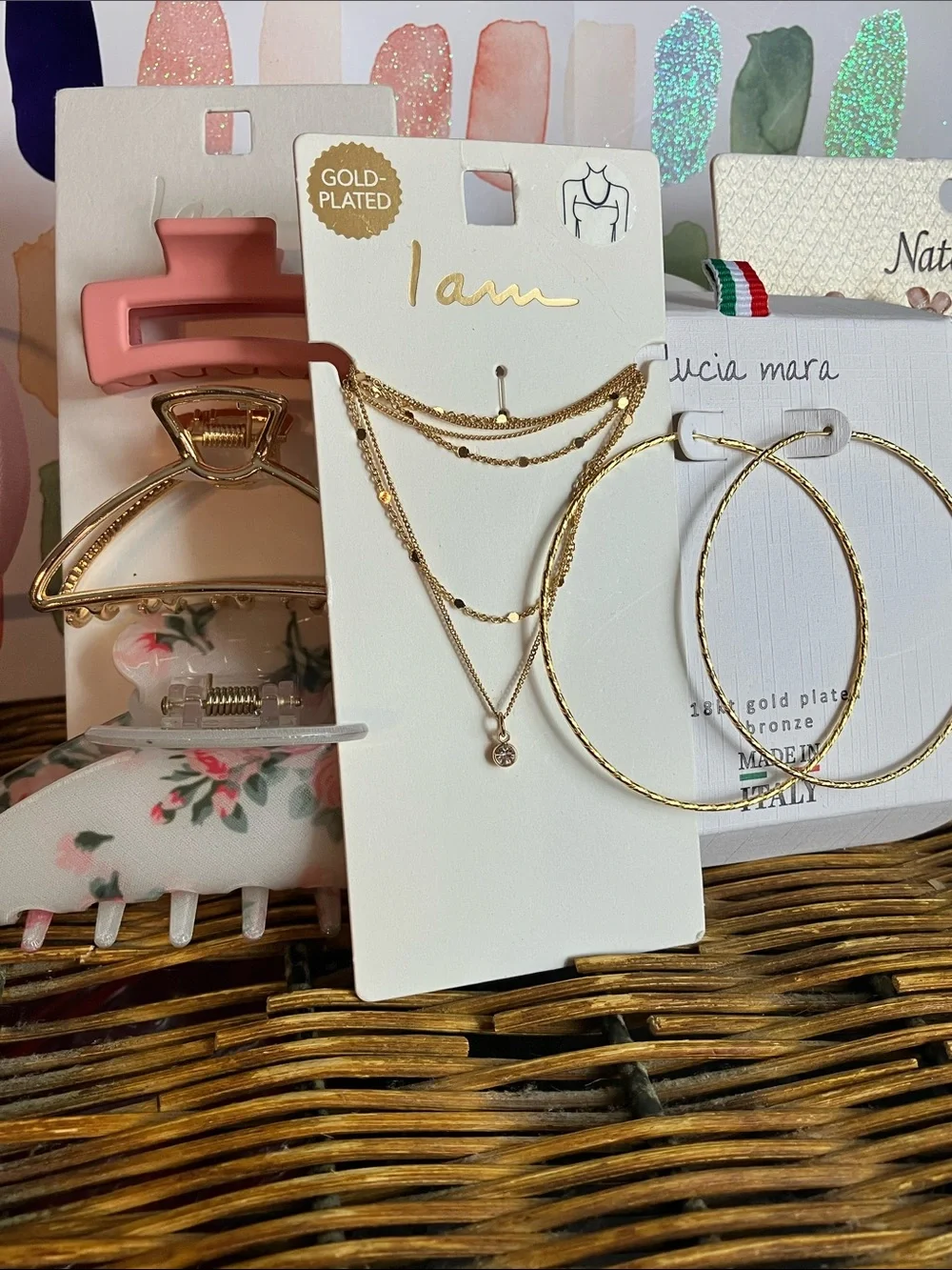Lucia Mara & I am Gold-Plated Layered Necklace and Hoop Earring Set - Gold